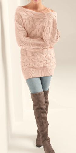 Boatneck Cable Knit Sweater - Peach