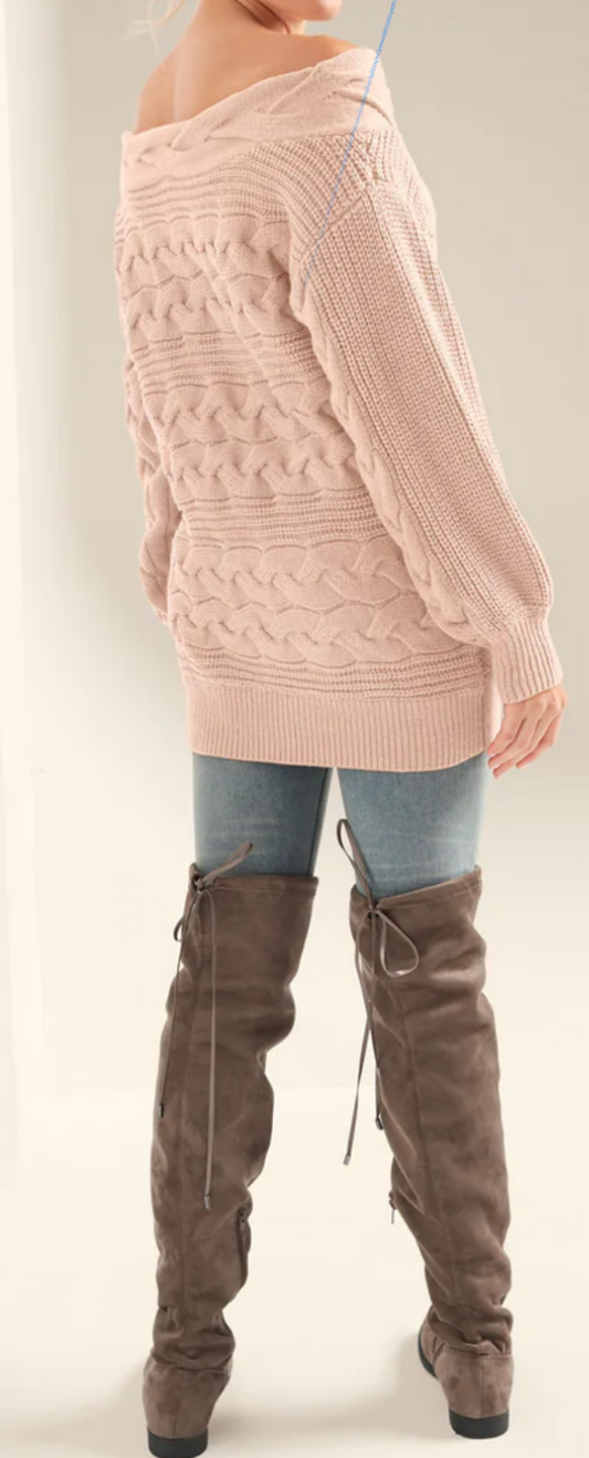 Boatneck Cable Knit Sweater - Peach